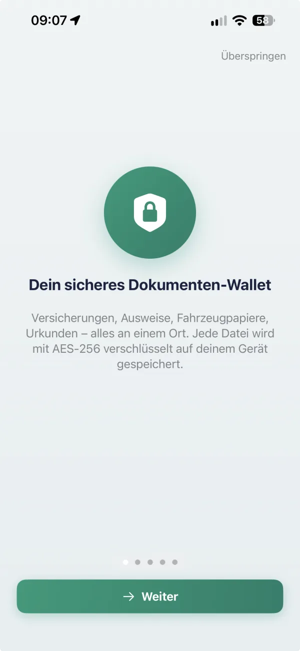 MyPolicyBook App: Einführung „Dein sicheres Dokumenten-Wallet“ – Dateien mit AES-256 verschlüsselt auf dem Gerät