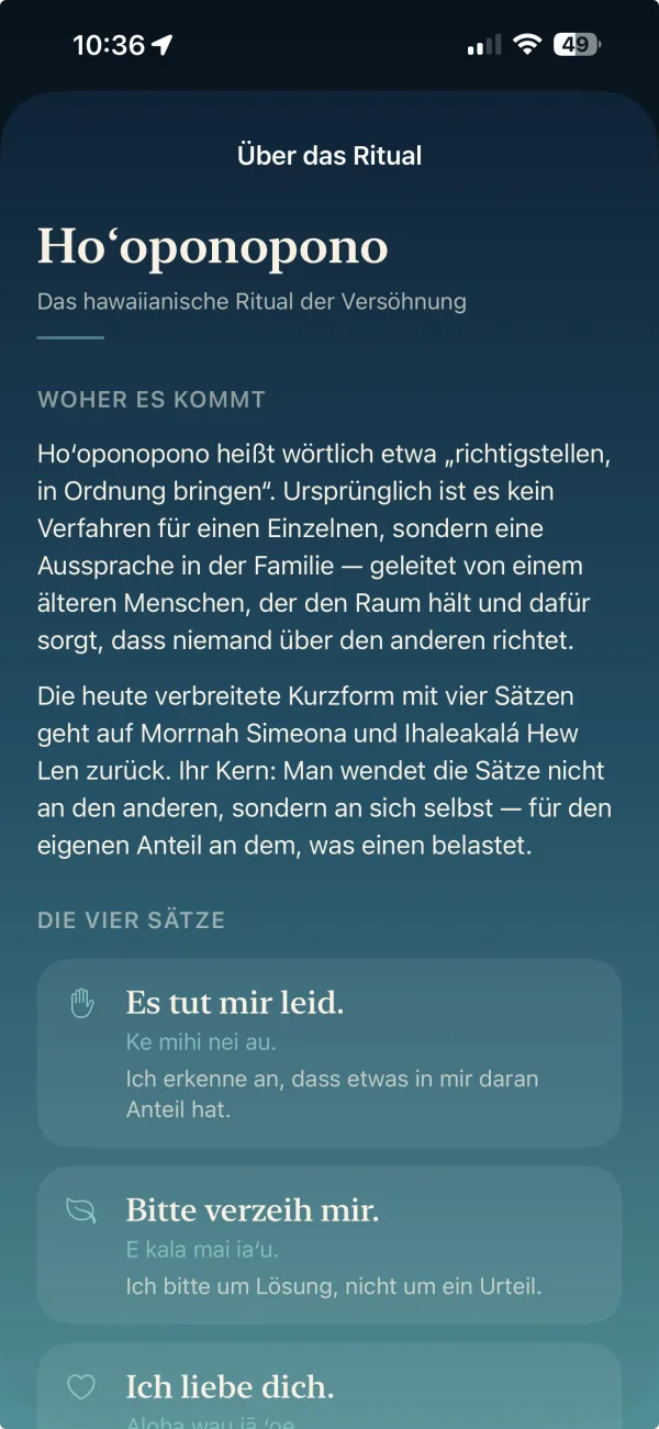 ReflexiO: der Erklärtext „Über das Ritual“ zu Herkunft und Bedeutung der vier Sätze